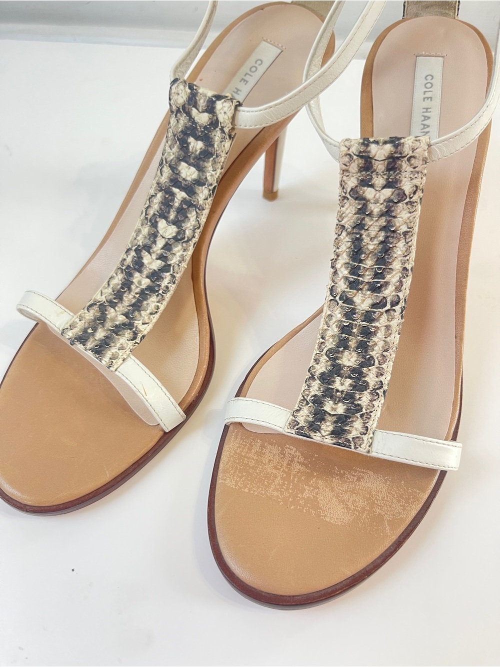 Cole Haan Cee Heeled Sandal Woman 7 White Snakeskin
